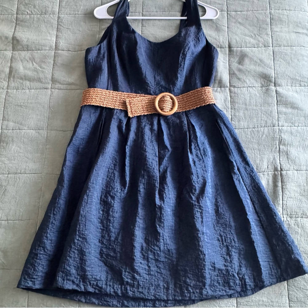 Nine West Navy Blue Dress with Tan Belt